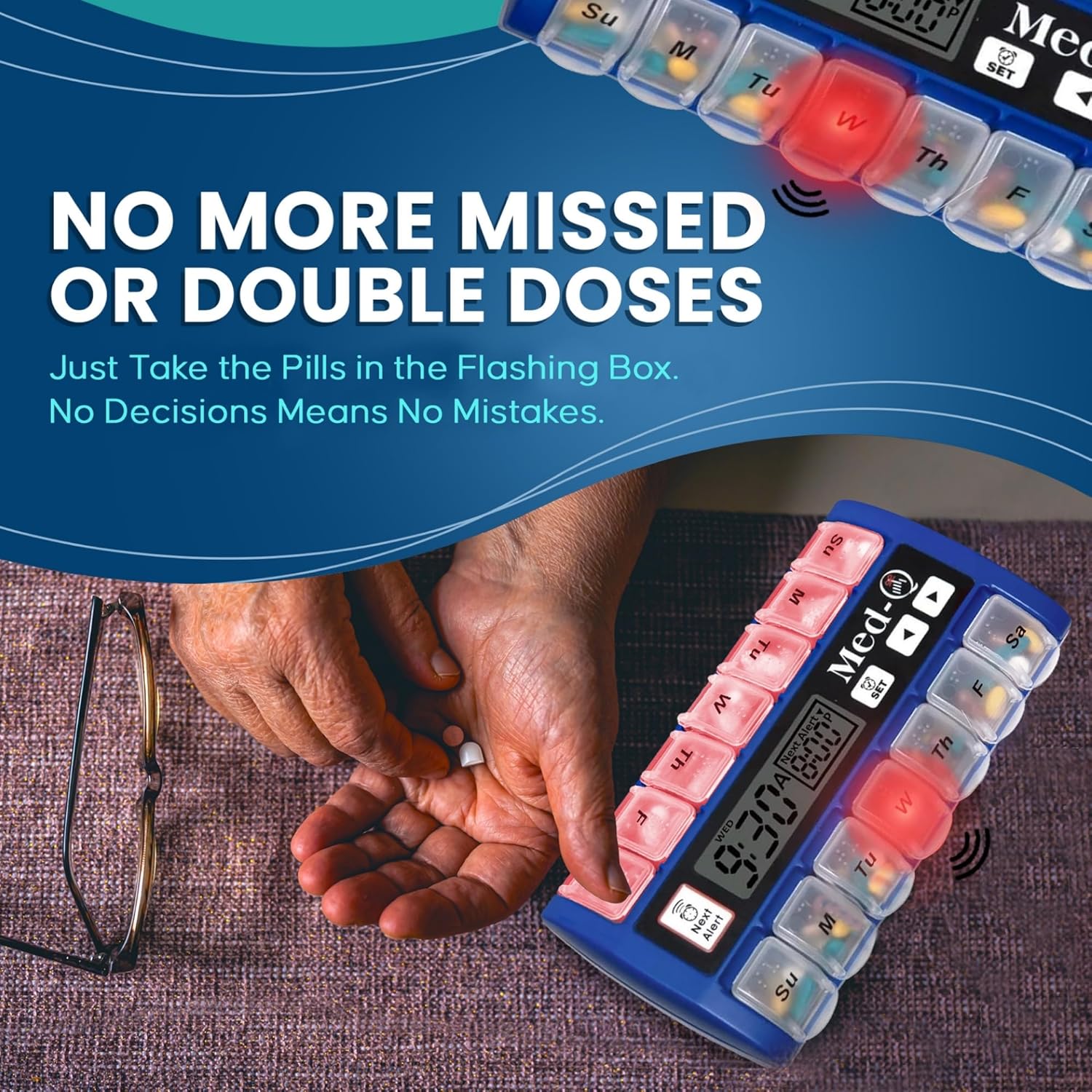 Digital Pill Box with Alarms – Pill Organizer with Flashing Lights & Beeping Reminders – Monthly Pill Dispenser for Seniors, Dementia, Alzheimer’s, Medication & Vitamin Management