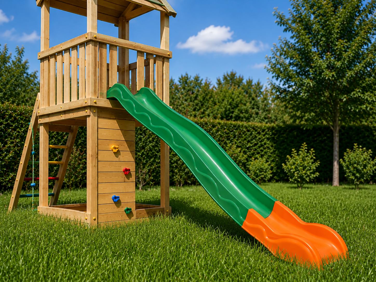 Spielturm Rutsche 2,63 m Grün – Wellenrutsche Anbaurutsche für Podesthöhe 120 cm, Kunststoff mit Sicherheitsauslauf, Doppelwelle, hohe Seitenwände, Gartenrutsche