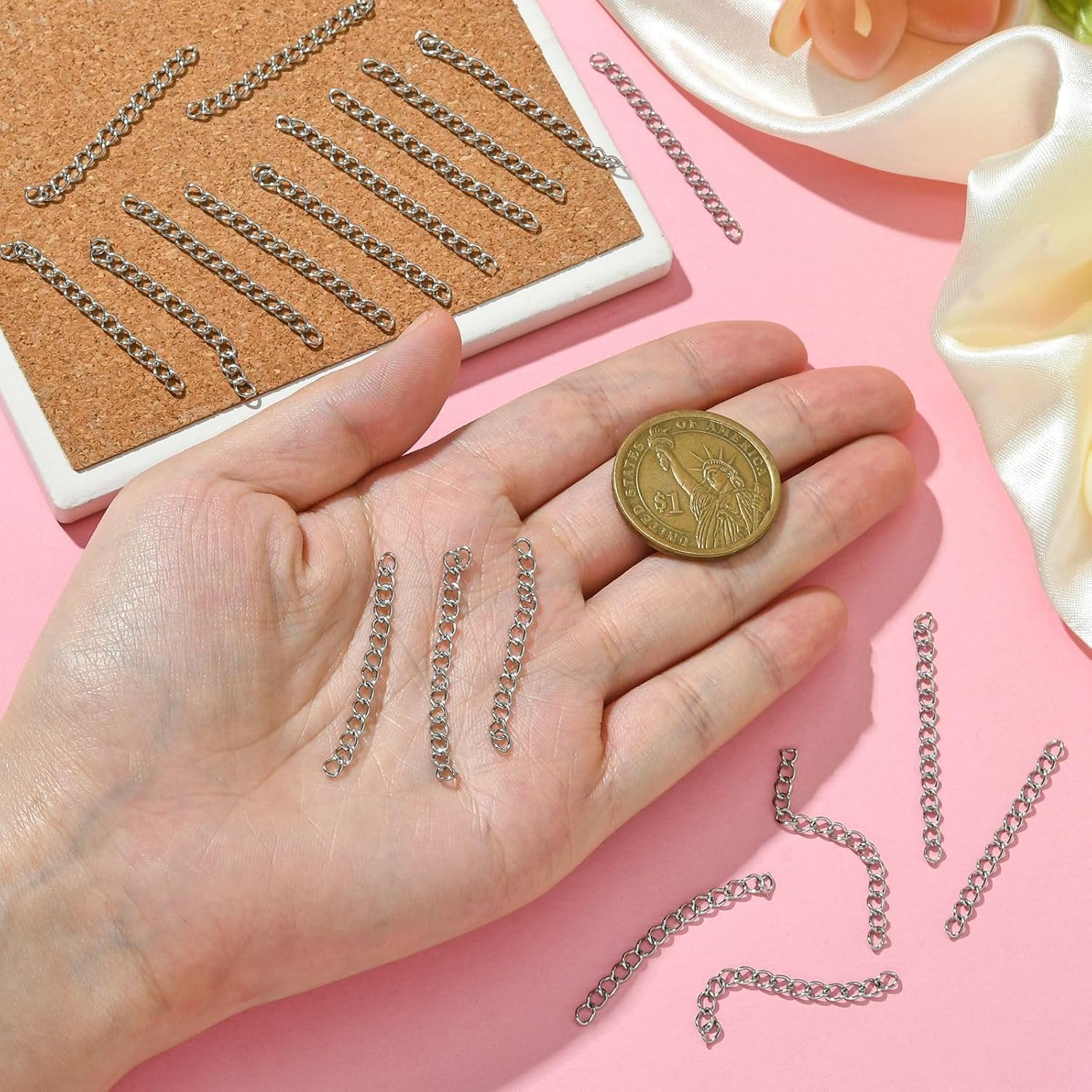 DanLingJewelry 200 pcs 304 Stainless Steel Necklace Bracelet Extender Chain Length 1.57 Inch for Jewelry Making - Image 3