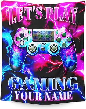 Boys Blanket Custom Gaming Throw Blankets Gift for Son Grandson Game Lovers, Soft Cozy Throw for Kids Sofa Couch Bedding Room Decor4 Sizes