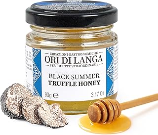 Ori di Langa Black Truffle Honey - Gourmet Flavored Honey Infused with Black Summer Truffles Foraged in Italy, Luxurious All Natural Sauce for Foodies, Non-GMO - 3.17 oz