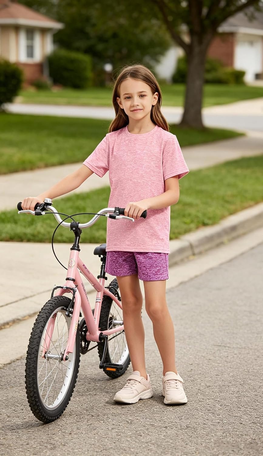Girls/Kids/Teen Quick Dry Sport T Shirts Moisture Wicking Tee Shirts Athletic Tops（Age 5-18Y）