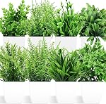 Artificial Plants Mini Fake Plants in Pots, 8 pcs Small Eucalyptus Grass Boston Fern Plants Fake Boston Ferns Bushes Small Shrubs Faux Greenery Plants for Indoor, Office, Desk, Shelf, Table Decor