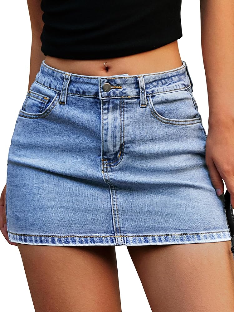ELLEVEN Denim Mini Skirt for Women, Jean Skirt with Shorts Underneath | High Stretchy,Bodycon Sexy Skort,Micro Skirt,Casual Summer Jean Skorts with Pockets,Cute Skirts for Women Trendy