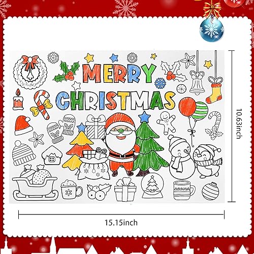 Miniatura 2 de Juego de 30 manteles individuales desechables de Navidad para niños, tapete de papel de Papá Noel, actividades de colorear, árbol de Navidad, hojas