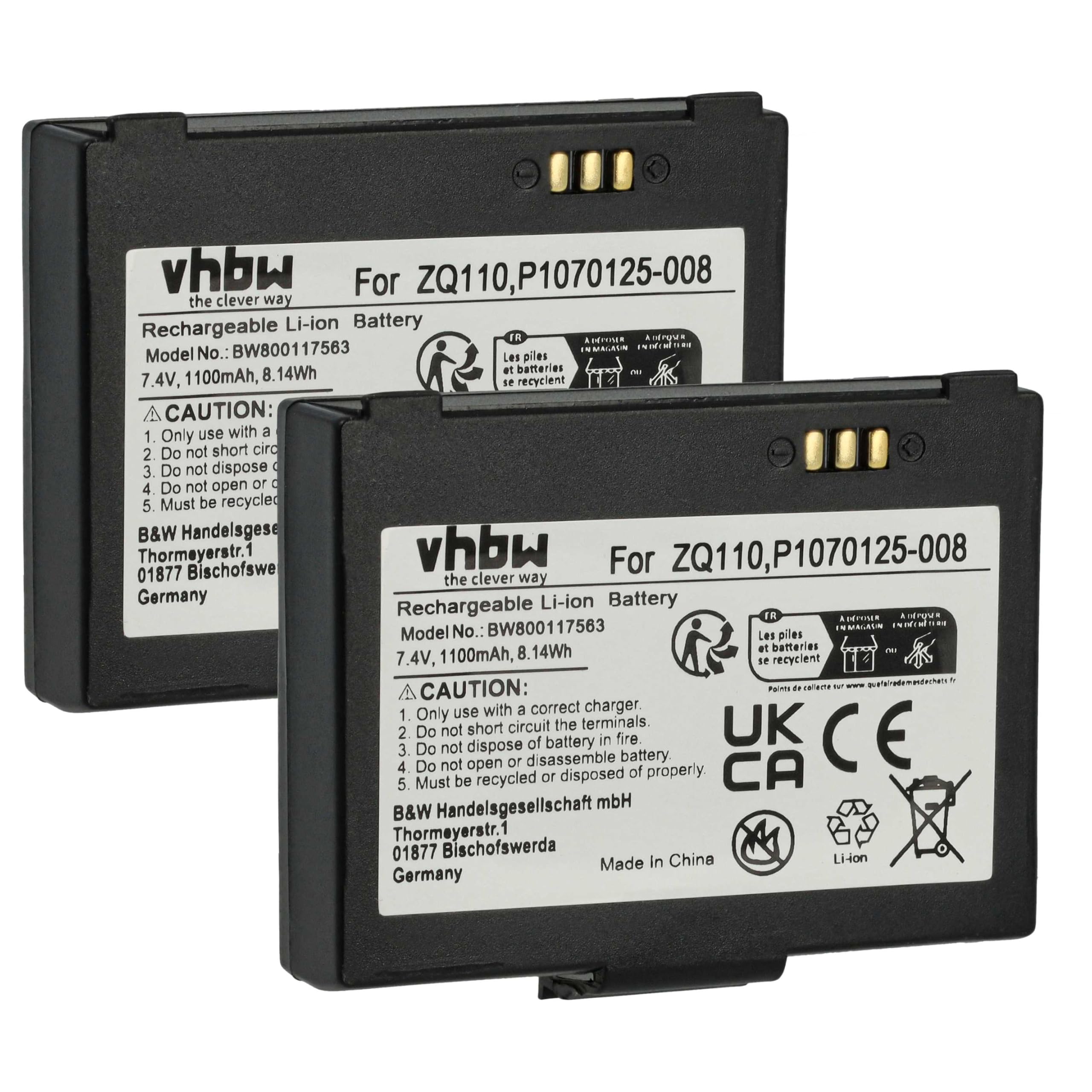 vhbw 2X Akku Ersatz für Bixolon K409-00007A | PBP-R200 für Barcodescanner POS (1100 mAh, 7,4 V, Li-Ion)