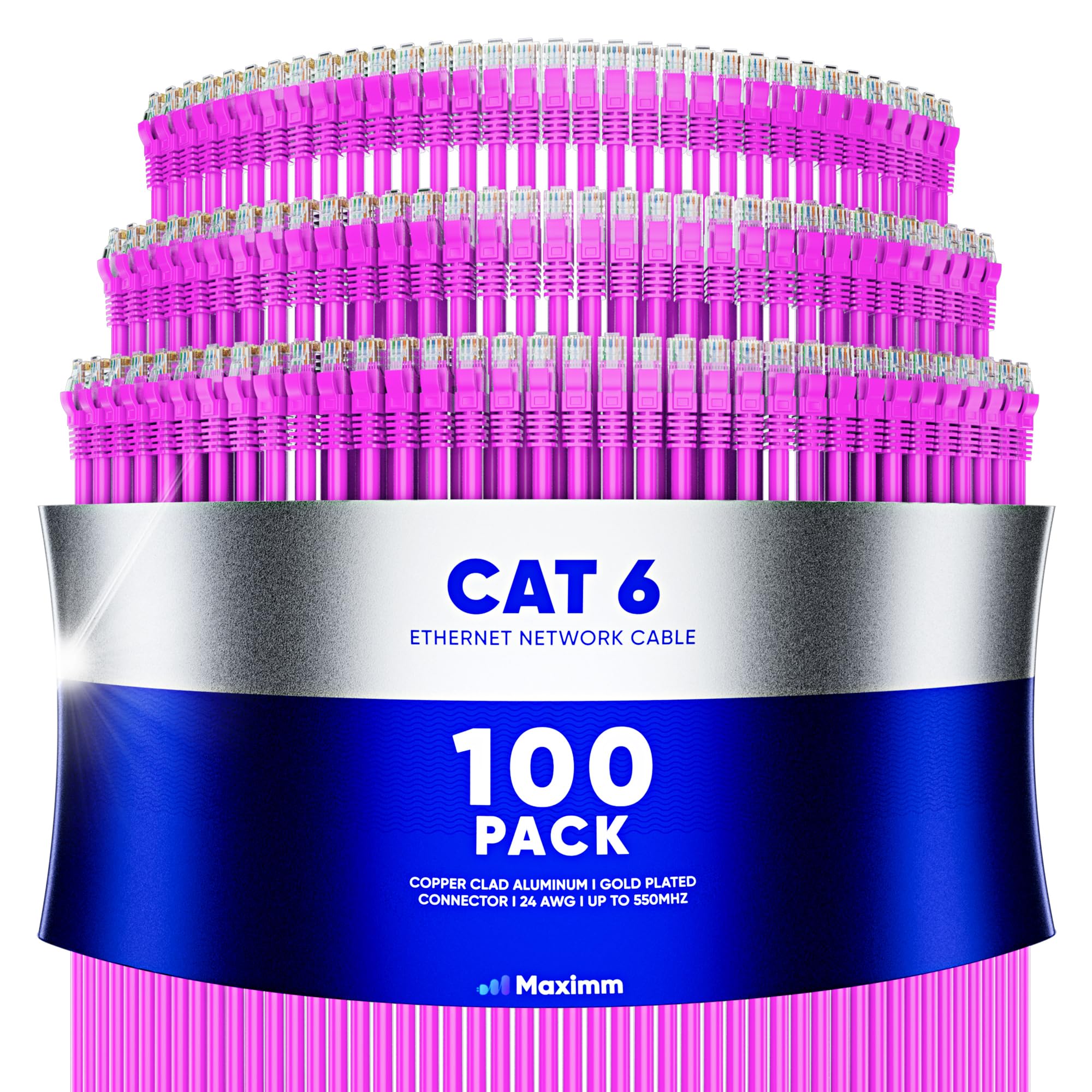 Maximm Cavo Ethernet Cat6, 3,5 m, 10 Gbps, 550 MHz, blu, confezione da 100