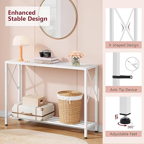 Miniatura 48 de Tajsoon Mesa consola de 41.8 pulgadas, mesa de entrada industrial de 2 niveles, mesa de sofá de entrada estrecha con estantes, pasillo, sala de