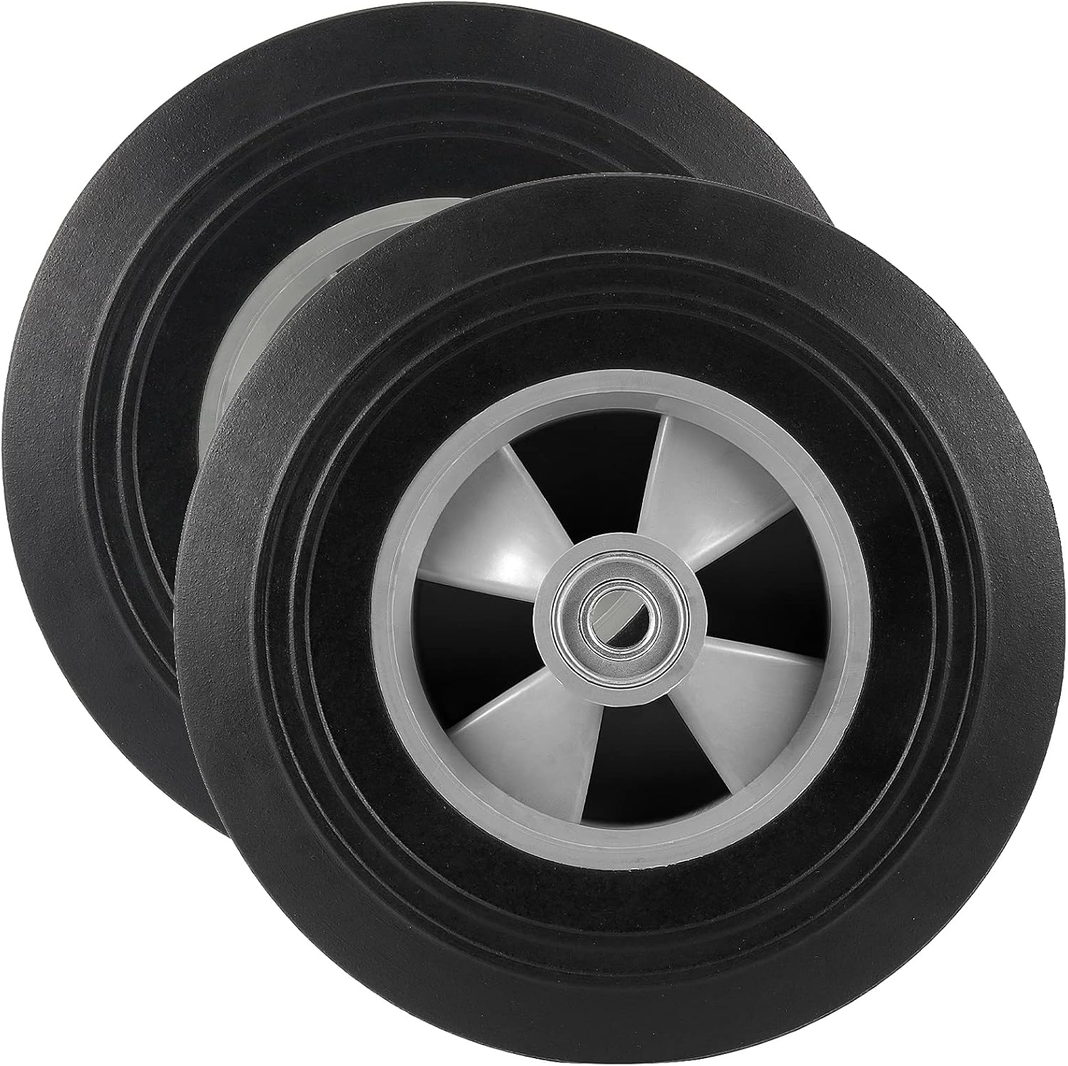 2 PCS 10 Inch Solid Rubber Hand Truck Wheels,Utility Rubber Replacement Tires with 5/8 Inch Axle Hole, Heavy Duty Airless for Hand Truck, Wagons, Cart, 330lbs Loading Capacity