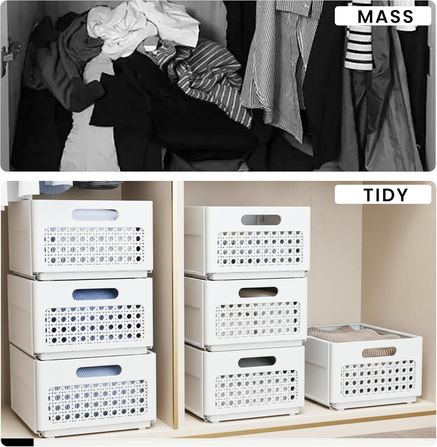 Closet Organizers and Storage, 2 Pack Stackable Storage Drawers, Plastic expandable Closet Storage Bins for Bathroom Kitchen Laundry Room Wardrobe Office.