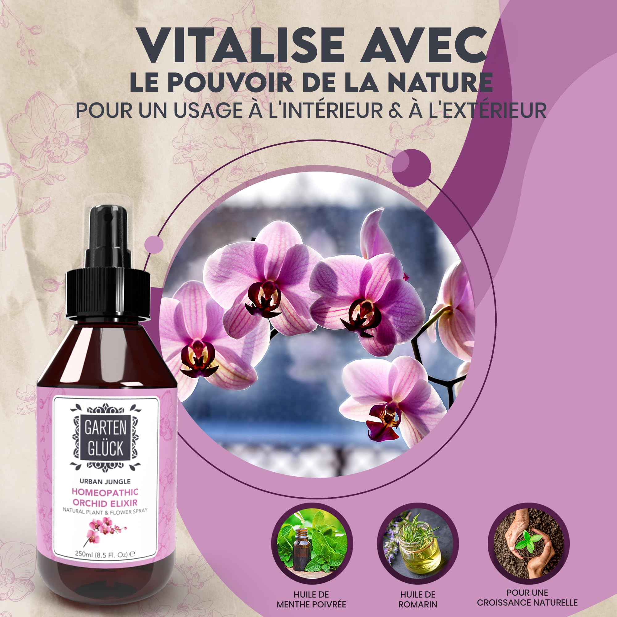 Engrais Orchidee Spray - 250ml - Prêt à l'Emploi - Riche en Minéraux et Huiles Essentielles - Enrichit le Terreau - Engrais Orchidées Liquide - Offre une Croissance & Floraison Optimale