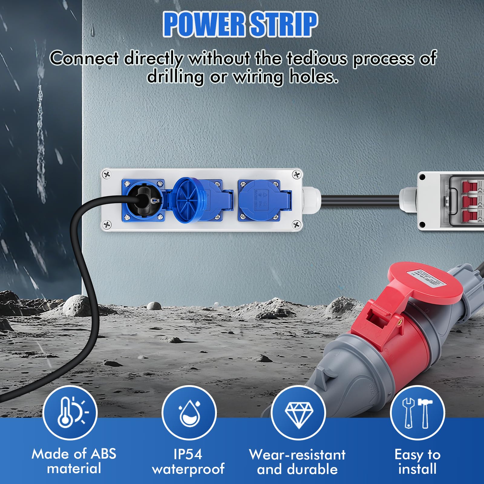 Distributore a parete 3 prese Schuko 230V e 1 presa CEE 16A/400V 5P | Con interruttore magnetotermico 16A distributore di corrente IP44 Non richiede cablaggio Adatto per cantieri edili e officine