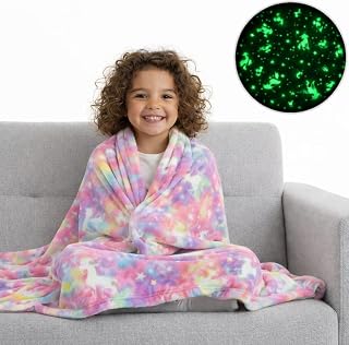 PromptNest™ Glow-in-the-Dark Enchanted Rainbow Unicorn Blanket for Kids–Super Soft Rainbow Pink Fleece Throw, 150×200 cm U Price In India