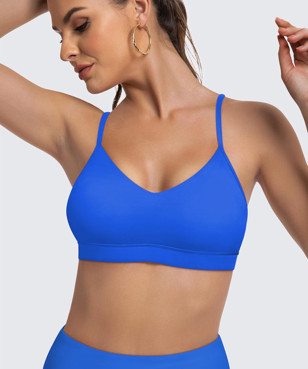 3-Pack Padded V-Neck Sports Bras for Women - Adjustable Spaghetti Thin Straps Workout Yoga Top - Image 5