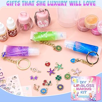WhizToys Lip Gloss Making Kit for Girls, DIY Lip Gloss Keychain Set