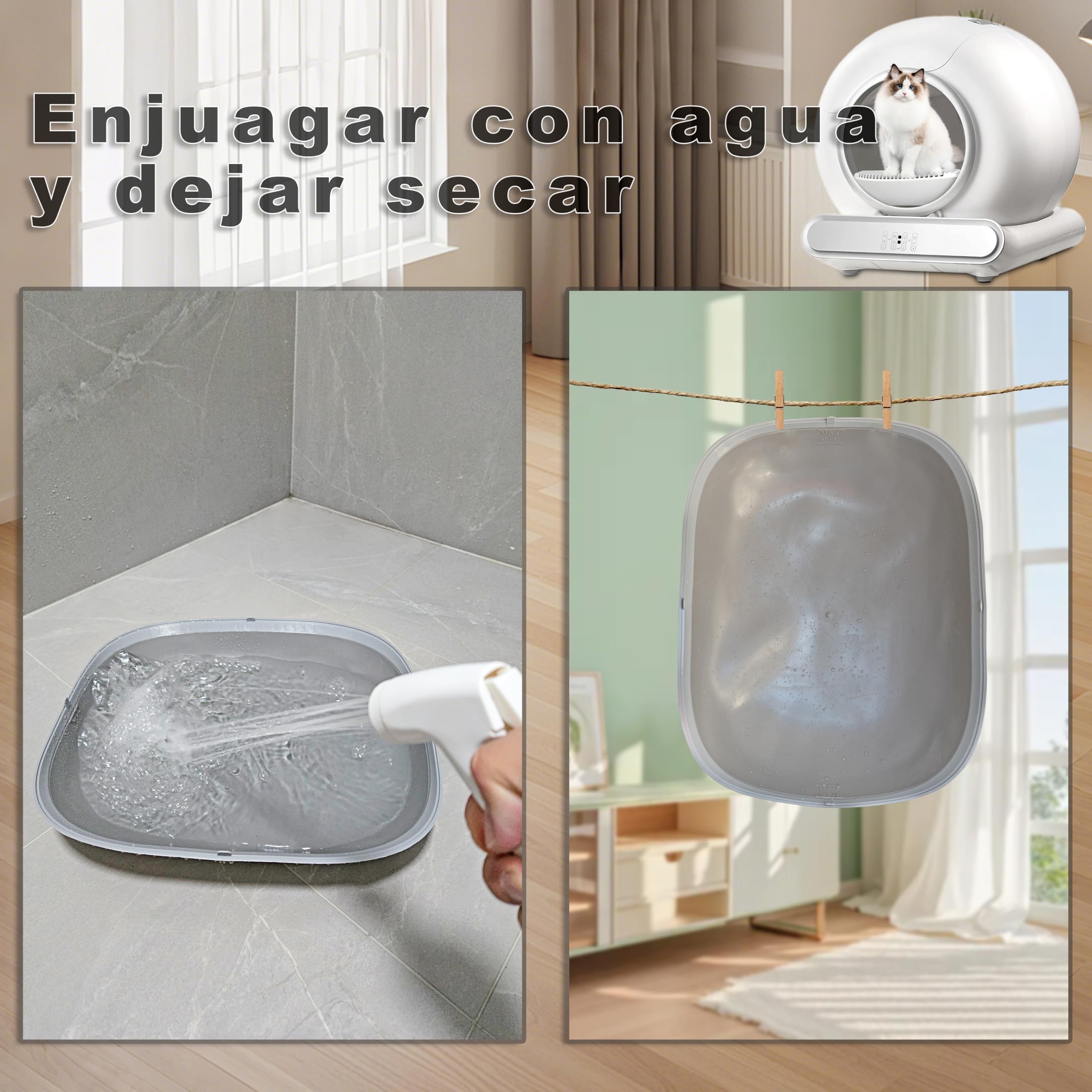Bandeja de Silicona Impermeable para Arenero Automático, Base Antifugas para Caja de Arena para Gatos, Fácil de Limpiar, Protector de Suelo