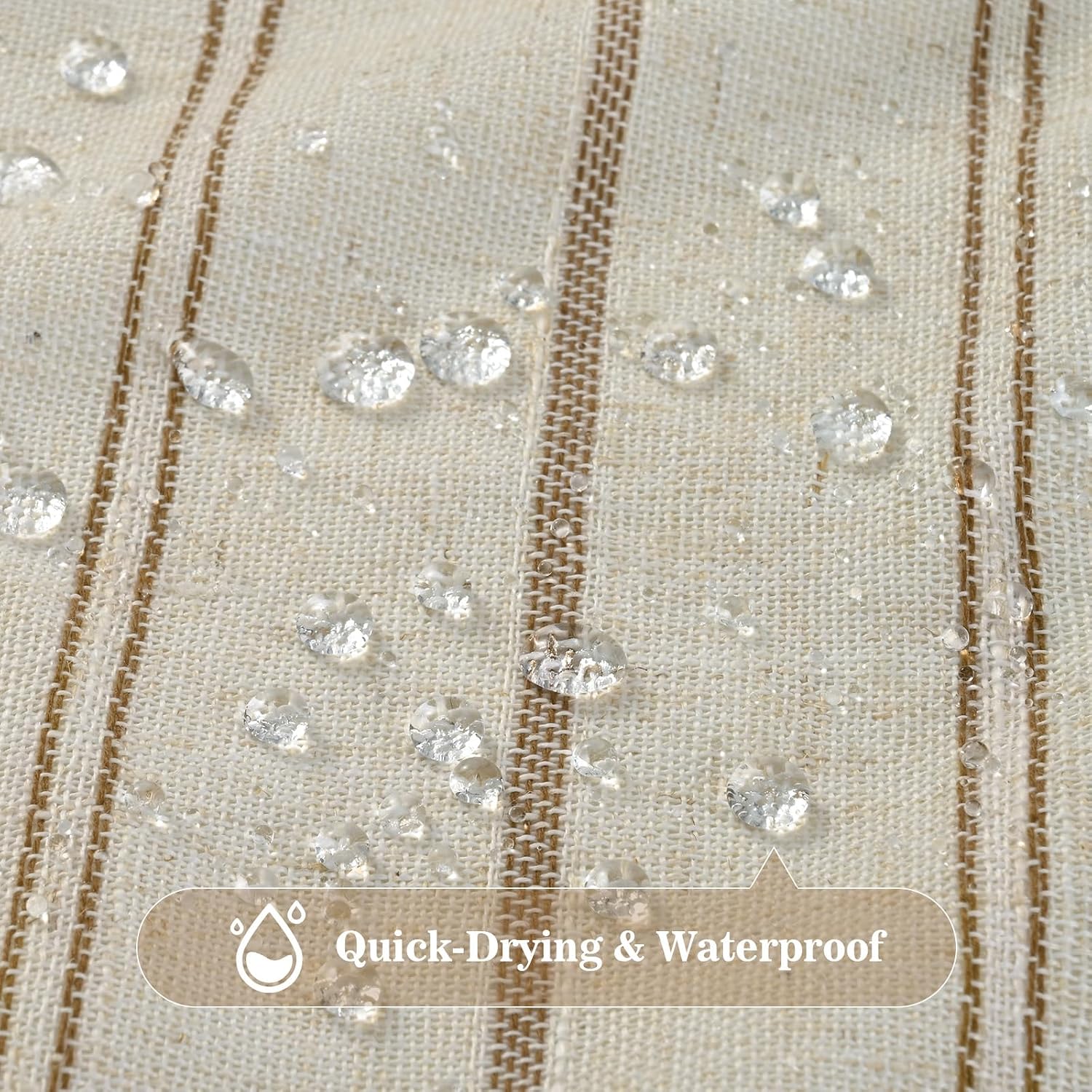 Yinhua Farmhouse Ruffle Shower Curtain, Striped Linen Shower Curtain Set with 12 Hooks for Bathroom, Vintage Tan Bath Curtains Waterproof Weighted Cloth, 72" W x 72" L
