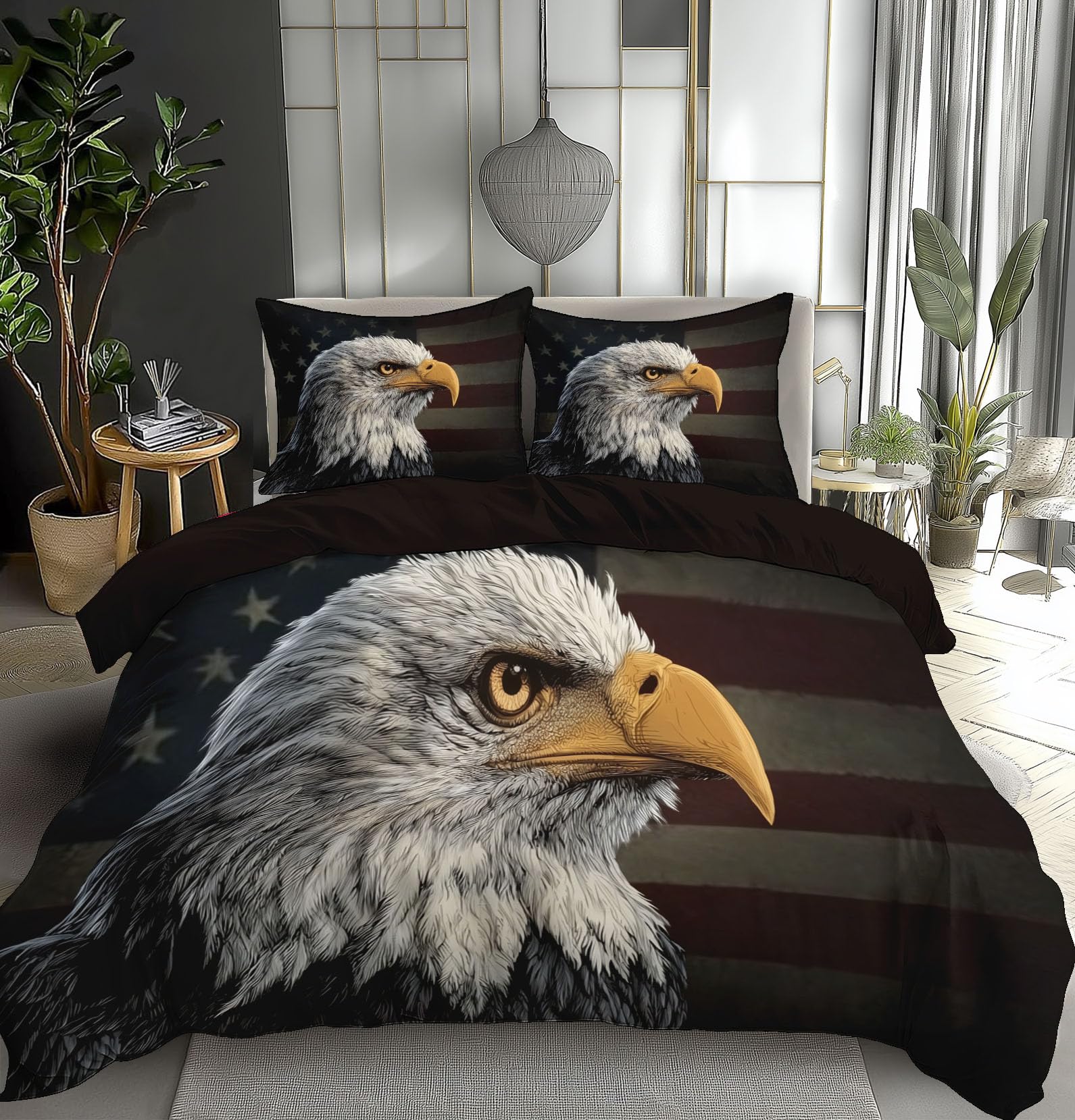 Housse de couette aigle réversible 220x240cm pour lit deux personnes