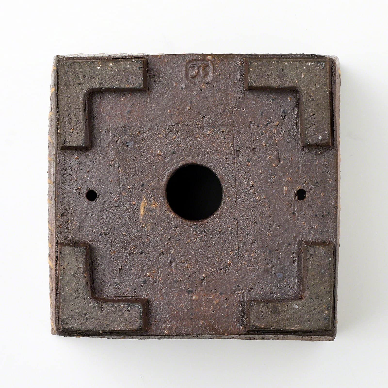 Wazakura Tokoname Series Petit Pot à Bonsaï et Fleurs, Design Carré Rayé, Fait à la Main avec Trou de Drainage 105 mm, Fabriqué au Japon, Récipient de Jardin en Céramique et Décoratif – Marron