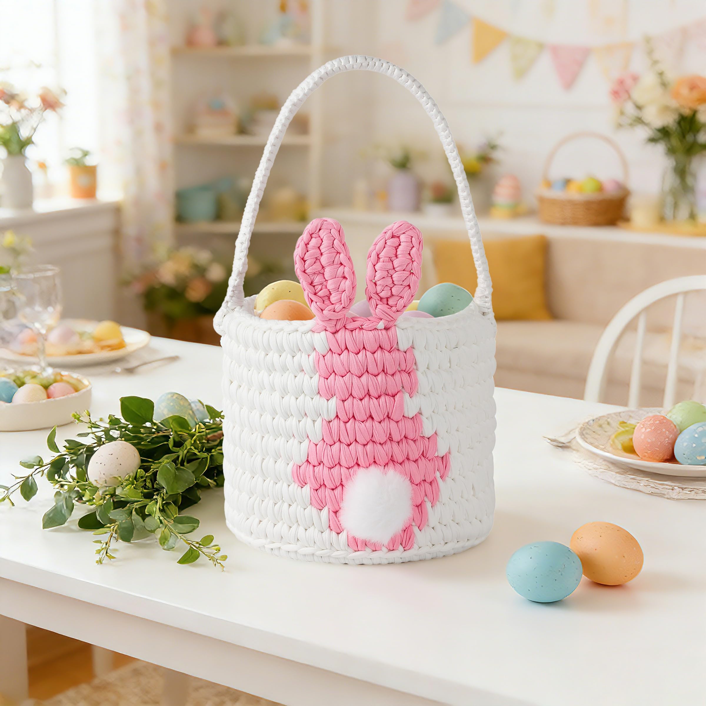 Tidelit Osterhasenkorb, Essentials, Geschenkkörbe Osternester für Kinder Häkeln Osterkorb Kinder Ostern Geschenke Osternester Zum Befüllen Osterkorb mit Henkel Osterkörbchen Ostern Korb (Rosa)