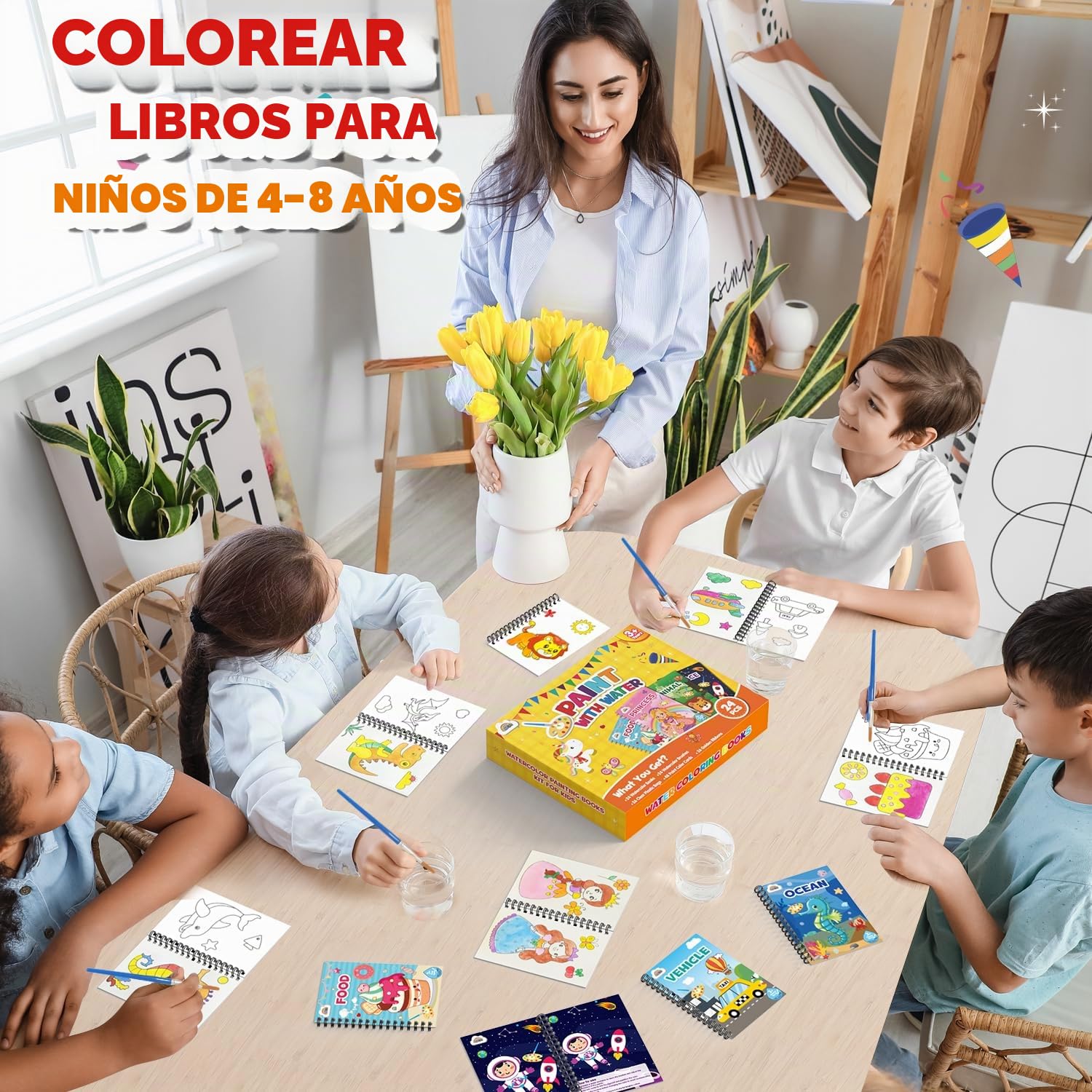 ZMLM Libros de Colorear con Agua para Detalles Cumpleaños niños, Regalos Cumpleaños Colegio invitados Juguetes, Livros de colorir infantis Manualidades Niños para 3 a 9 Años(24 Clásico)