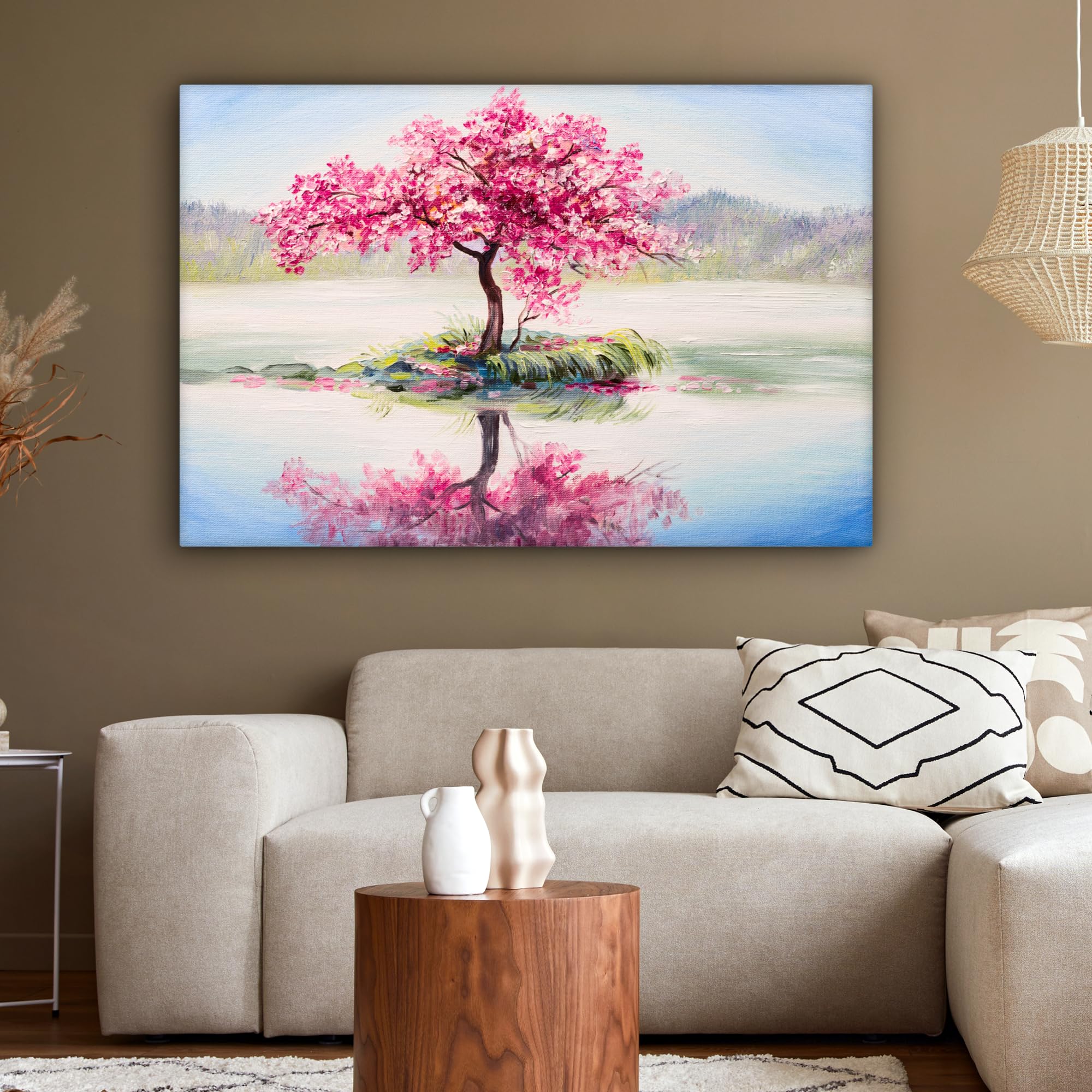 MuchoWow© Canvas Schilderij 120x80 cm Kamer Decoratie Woonkamer Schilderijen Slaapkamer Room Decor Wanddecoratie Wall Art Painting Gracht - Kunst - Architectuur - Bruin