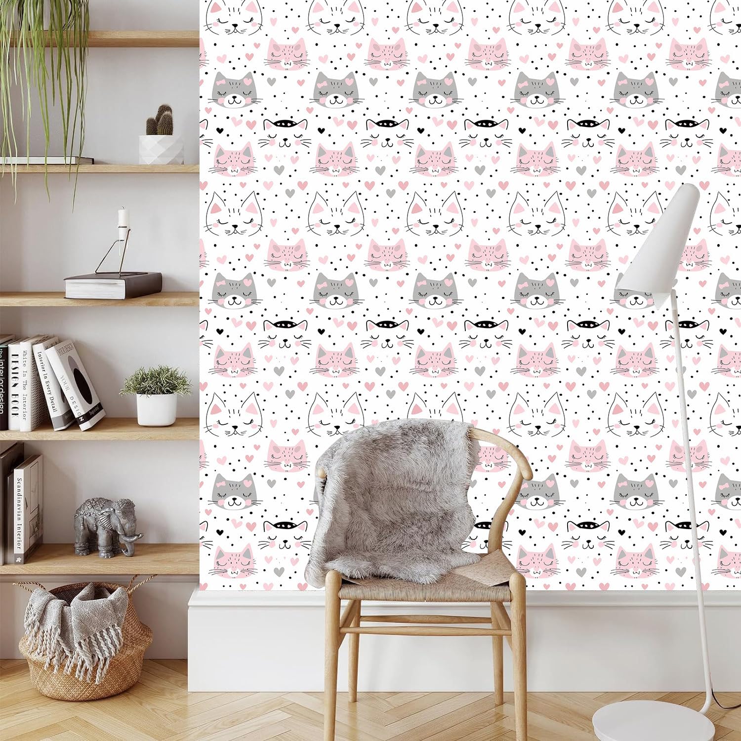 Tapeta odklej i przyklej, różowa kokarda, kot, samoprzylepna tapeta, przyjazna dla najemcy, tapeta do salonu, folia winylowa do mebli, sypialni, zdejmowany papier kontaktowy