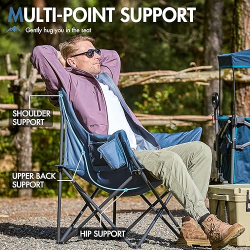 Miniatura 6 de Portal Silla de campamento acolchada de gran tamaño, silla plegable resistente con portavasos y bolsillo lateral, soporta 330 libras, para