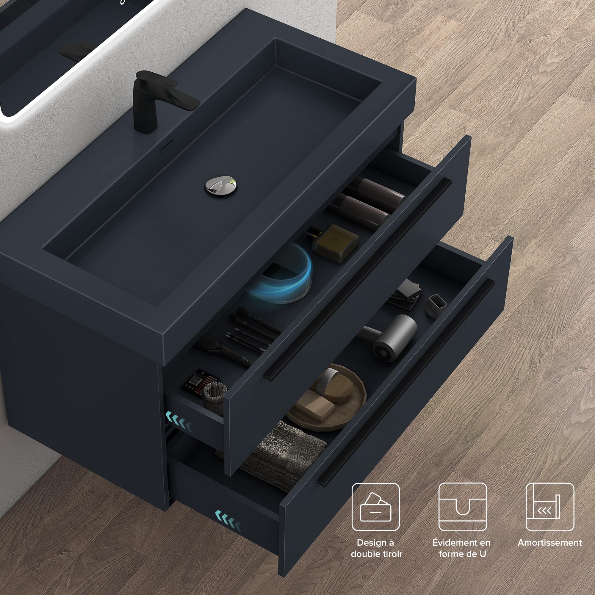 doporro Meuble de Salle de Bain Suspendu 73cm Ensemble de 2 Pièces