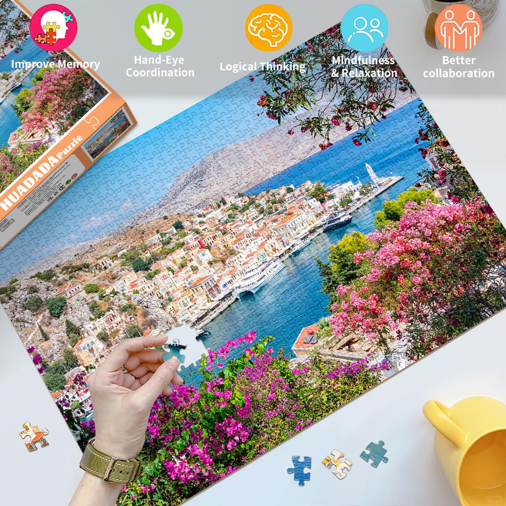 Puzzles 1000 Pieces for Adults jigsaw puzzles for adults 1000 Piece Puzzle Challenging Game for The Whole for Women Gifts for Men jigsaw puzzle Theme:Greece Symi town - Image 4