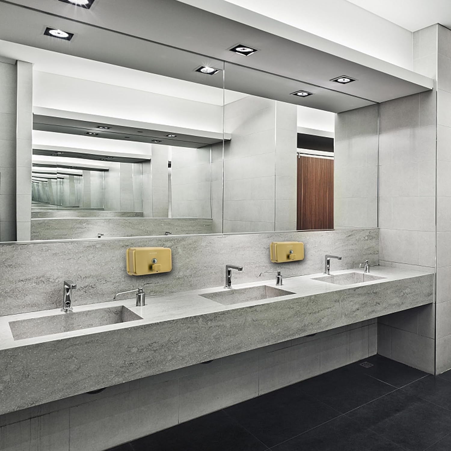 Wall Mounted Hand Soap Dispenser Bathroom, 1200ml 40oz Commercial Stainless Steel Liquid Soap Dispenser Wall Mount (Horizontal Gold) - Image 7