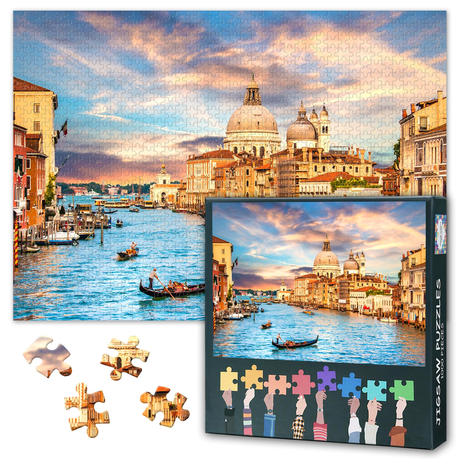 Puzzles 1000 Pieces for Adults Jigsaw Puzzle Educational Games - 50x70 cm Venice landscape Gondola on Grand Canal Difficult Challenging Puzzles - Sunset in Venice, Italy