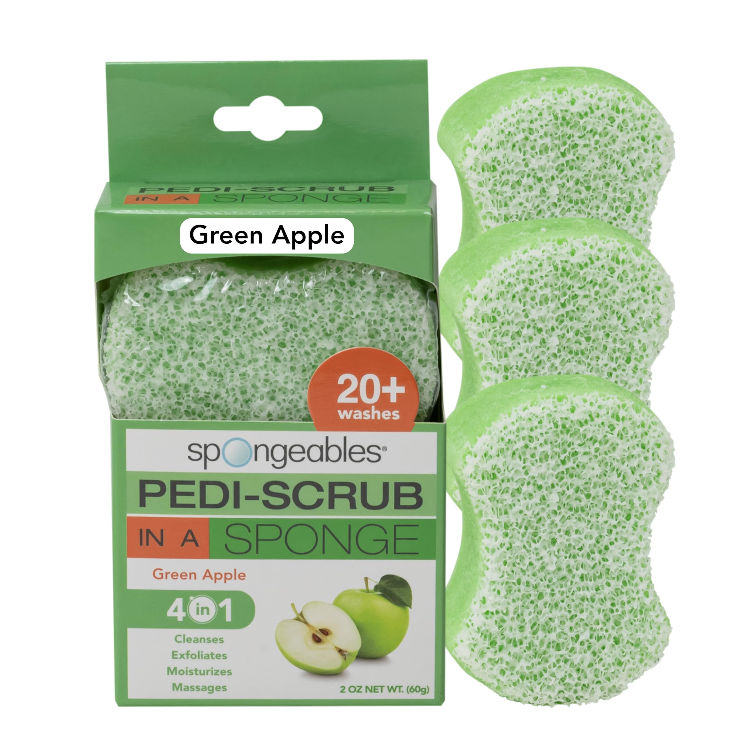 Spongables Pedi Scrub Foot Exfoliating 20+ Wash Sponge, Green Apple, 3 Count