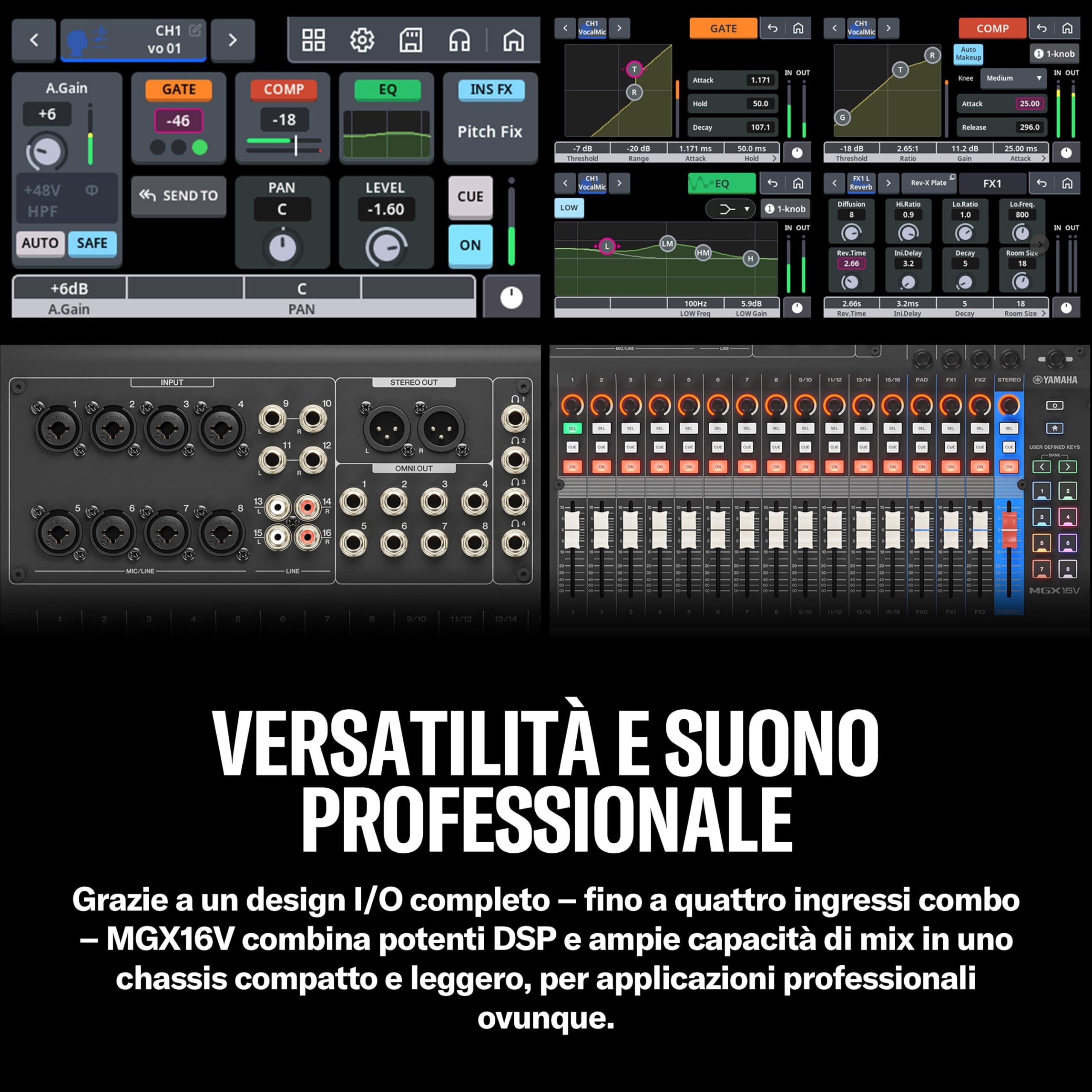 YAMAHA MGX16V Mixer Audio e Video con LCD Touch, HDMI USB, Nero | Mixer AV Professionale con Acquisizione HDMI-USB, Bluetooth, Doppia USB e Registrazione microSD