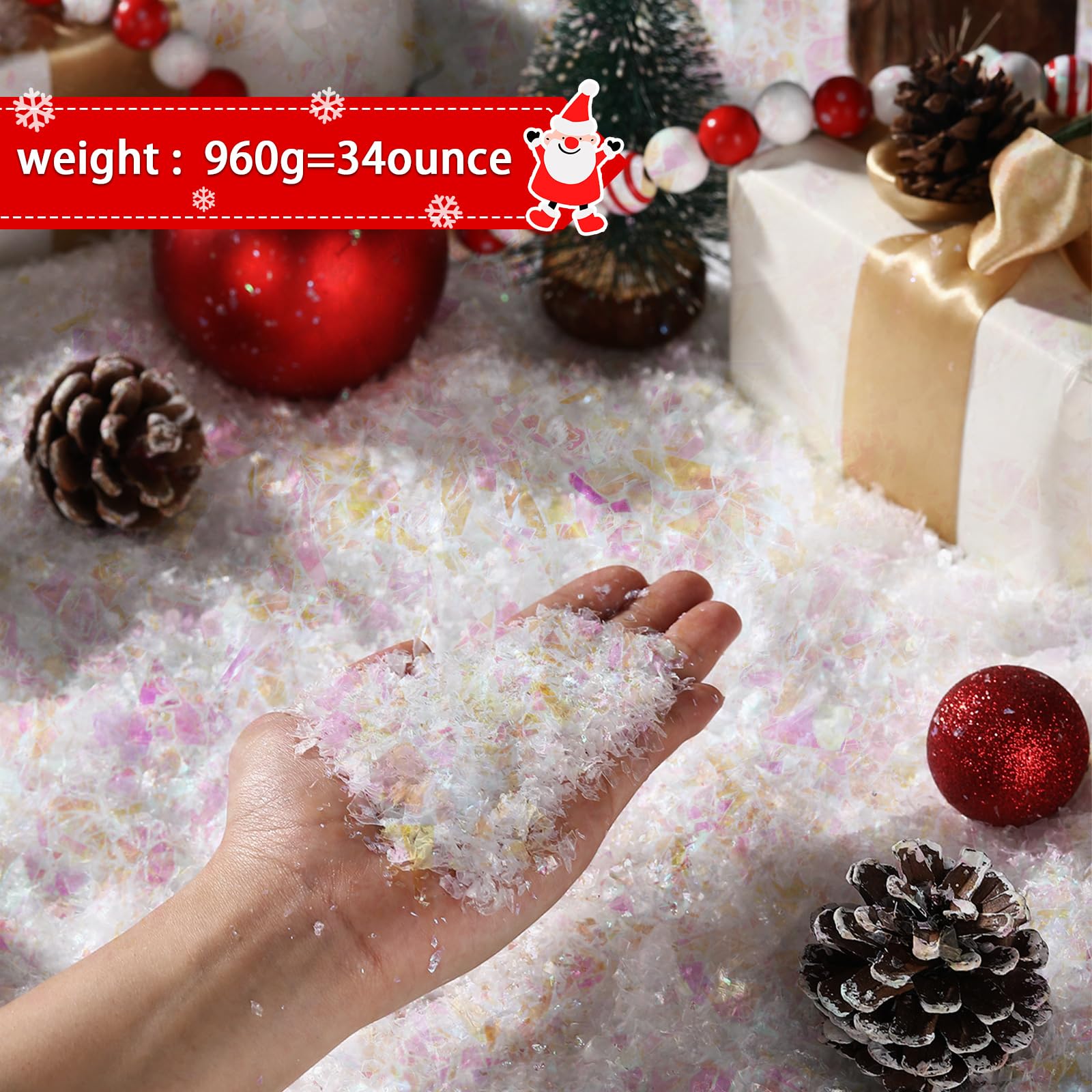 Künstliche Schneeflocken für Weihnachten, glitzernd, Puderfüller, Weihnachtsschnee, Dekoration, Basteln, funkelnder Schnee für Weihnachtsfeierzubehör (bunt, 963 ml)