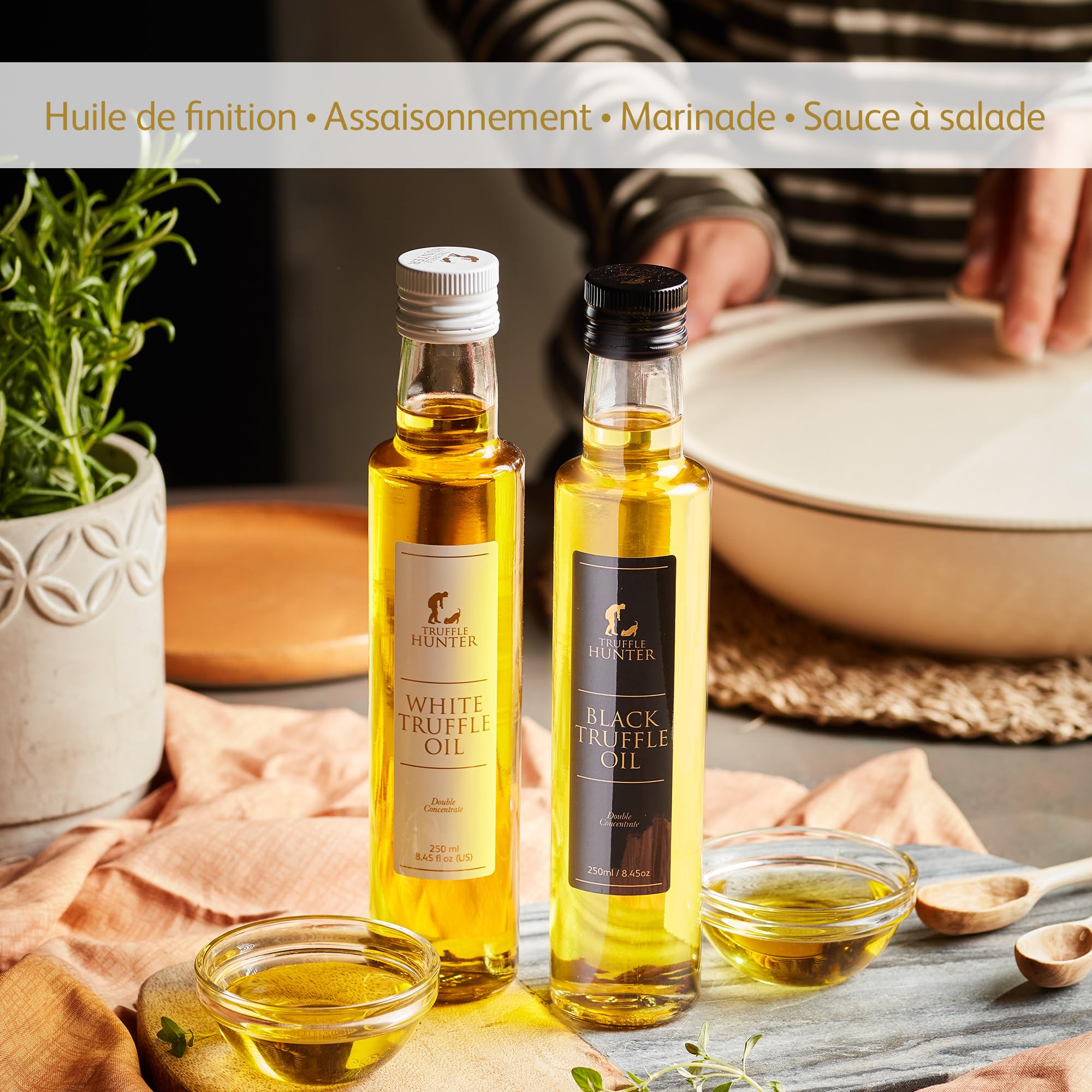 TruffleHunter - Huiles de Truffe Noire et Blanche - Huile d'Olive Extra Vierge pour Cuisine et Assaisonnement - 250 ml x 2