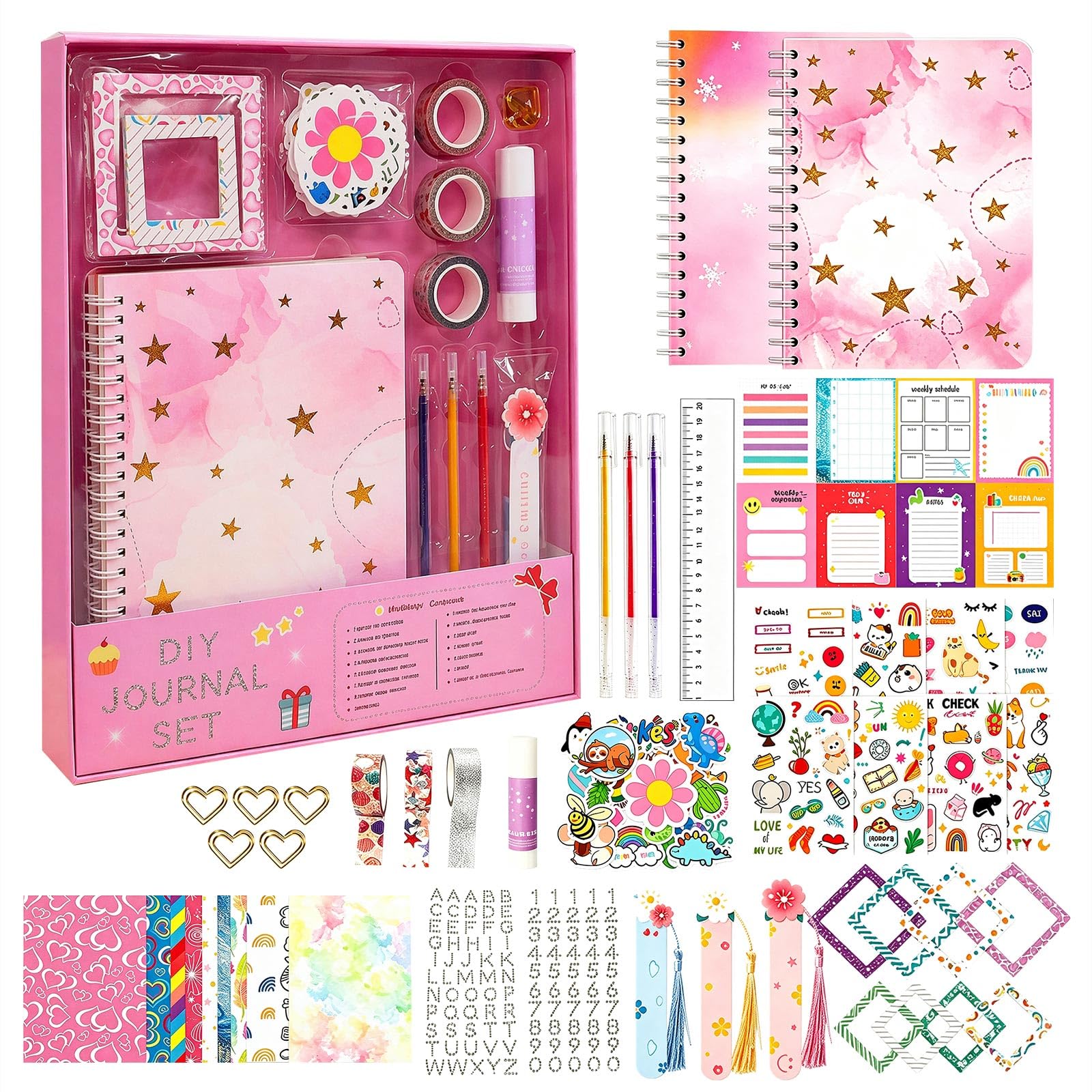 wiksite DIY Journal Set with 2 Notebooks, Scrapbook Kit Stationery Sets for Girls, Personalised Alphabet Stickers, Creative Art Craft Kit Gifts for Age 8 9 10 11 12 13 14, Purple Stationery Gift Box