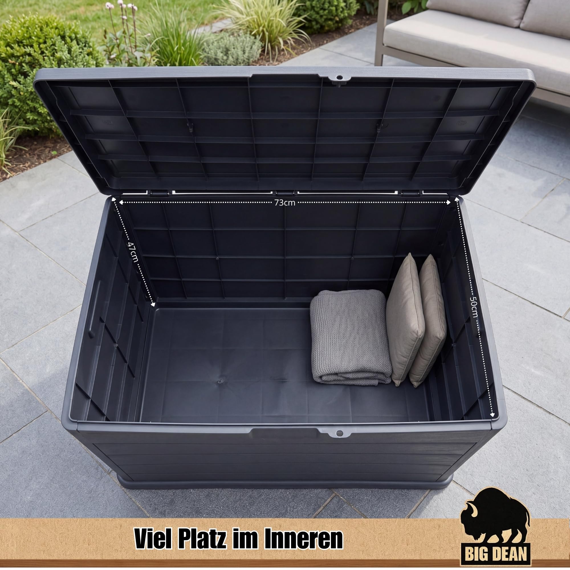 BigDean Coffre de jardin robuste - Étanche - 78 x 55 x 52 cm - Verrouillable - Fabriqué en Europe