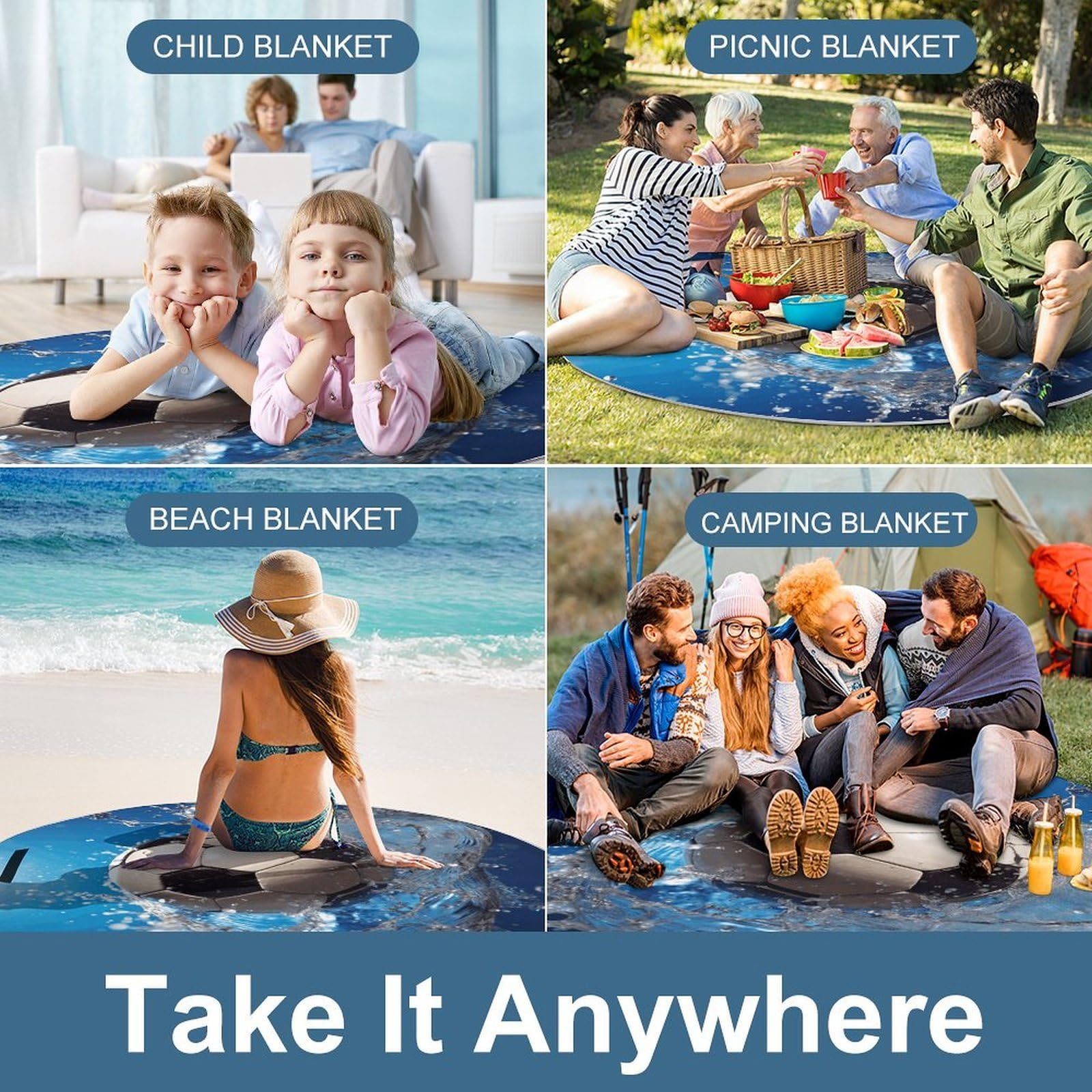 Piłka nożna, woda, koc piknikowy, okrągły, składany, lekki, wodoodporny koc plażowy, koc outdoorowy, na wiosnę, lato, kemping, do parku, trawy podróżnej