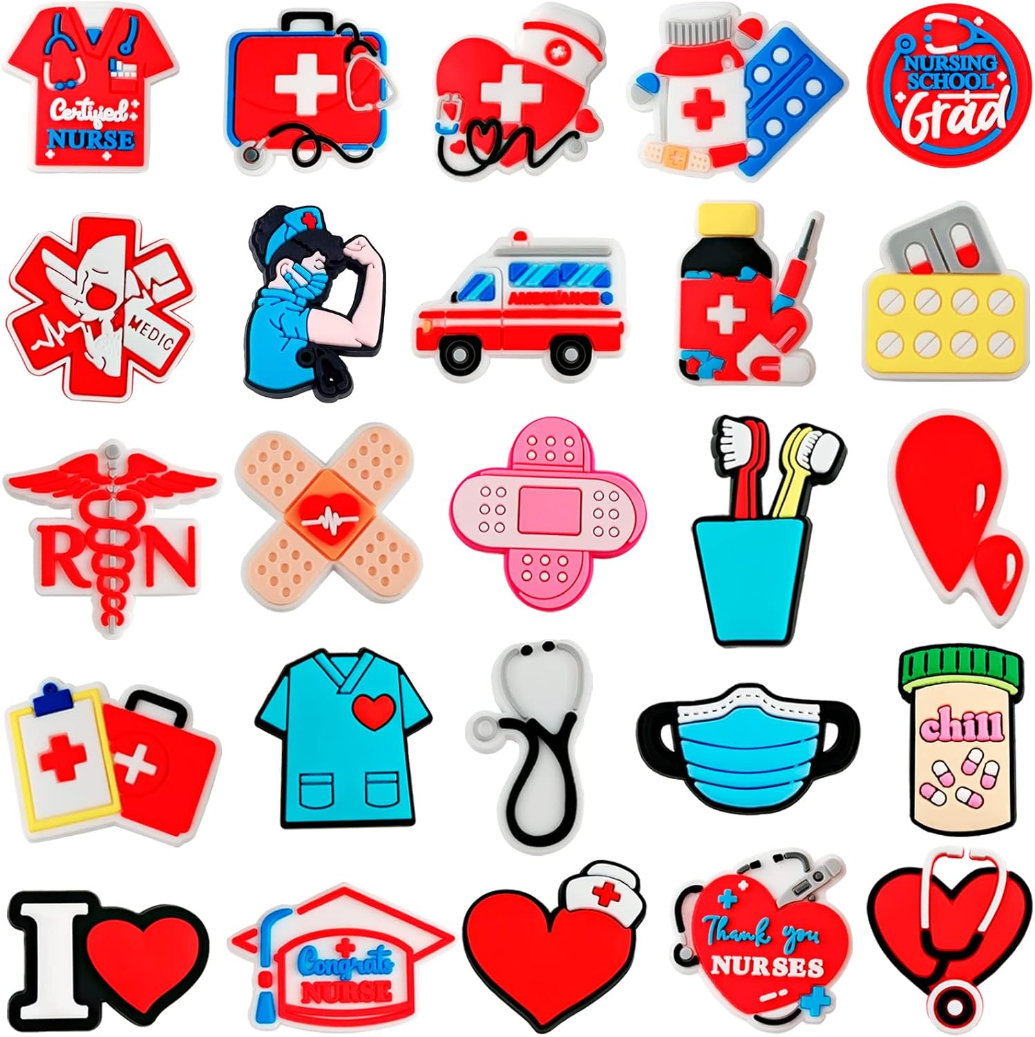 25pcs Nurse Shoe Charms for Girls Boys,Medical Croc Charms