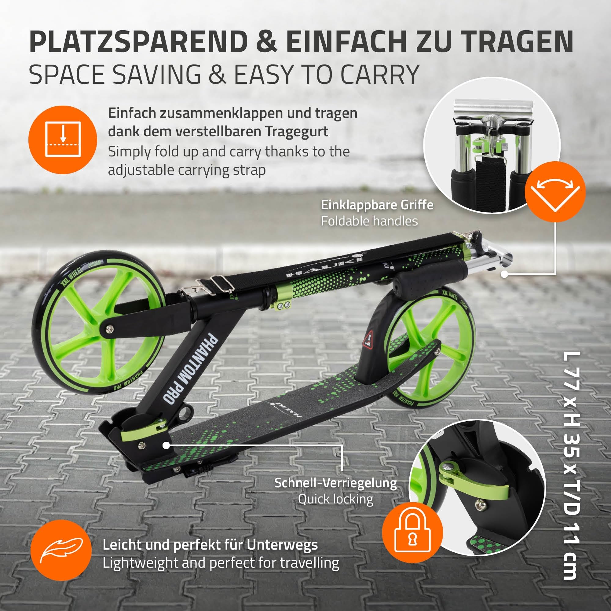 Hauki Cityroller Scooter Groen Opvouwbaar Verstelbaar Lichtgewicht Model Met Xxl Wielen Voetrem Standaard Draagriem Stadsstep Kinderuitvoering Voor Kinderen Volwassenen Duurzaam Snel Inklapbaar 3202762337