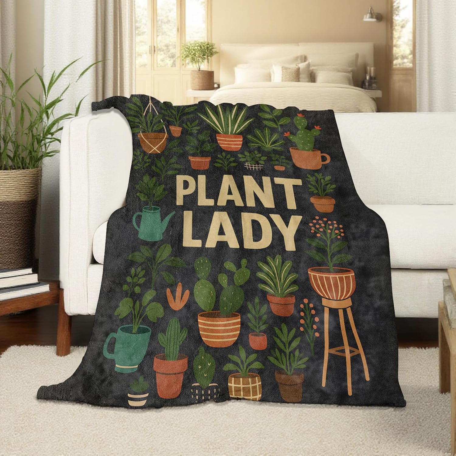 Plant Lady Botanical Blanket, Flannel Blankets Gifts for Boys Girls Adults, Warm Cozy Soft Fuzzy Throw for Couch, Bed, Room Decor 60x80 in
