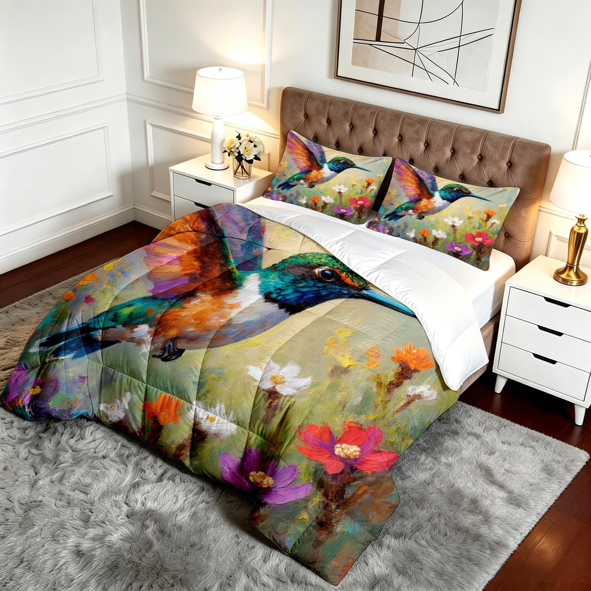 Juego de Cama 135x200cm Pájaro Florido 3D para 4 Estaciones-A132