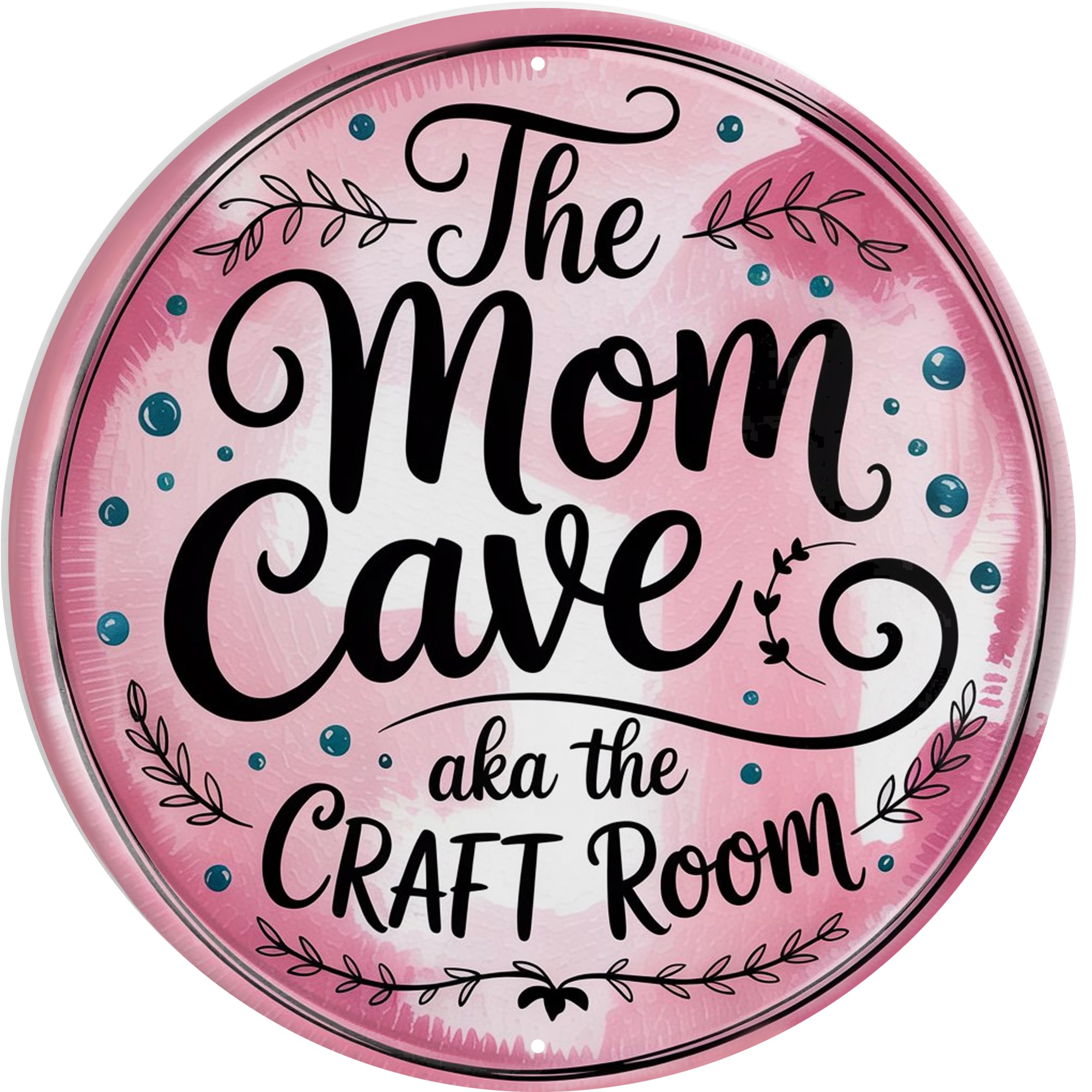 AWISZZZ Mom Cave Craft Room Metal Sign 8x8in Round Boho Plaque for Mothers Wall Decor DIY Gift