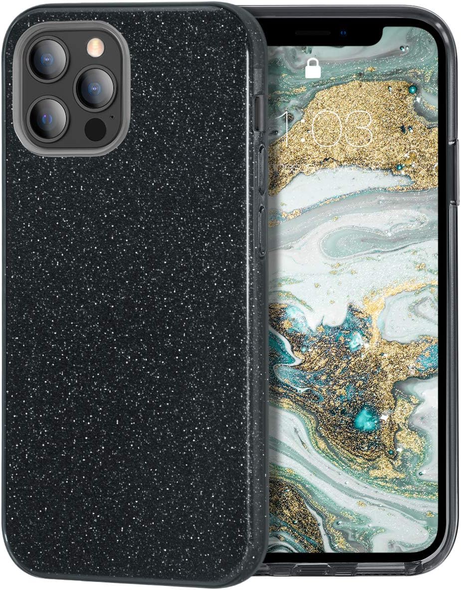 MILPROX Compatible with iPhone 12 Case and iPhone 12 Pro Cases (2020), Bling Sparkly Glitter Shiny Spark Gel Shell Case -Black