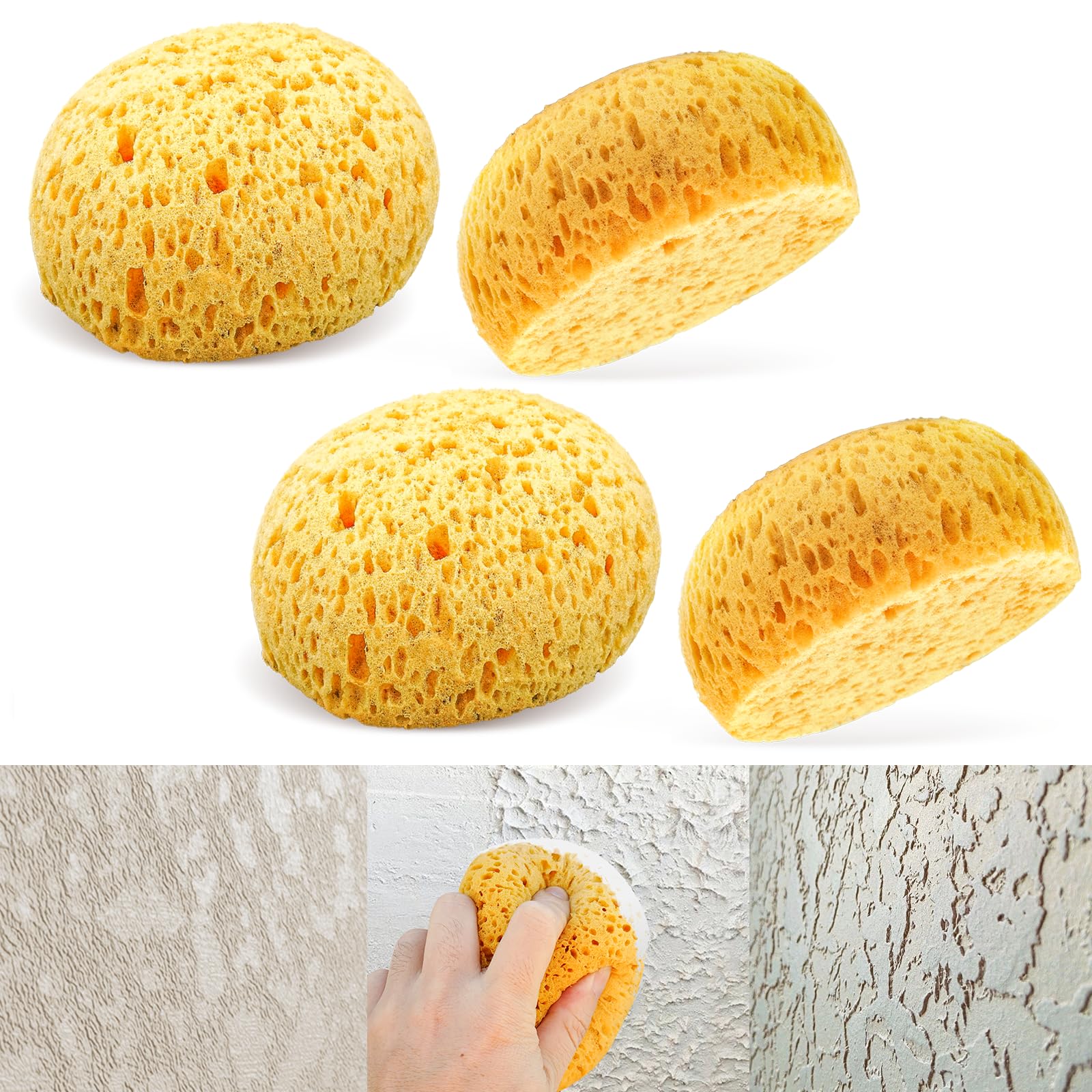 4 esponjas de textura derribada, esponja para parche/reparación de paredes de yeso de techo, pintura de bricolaje para pared de techo, esponja redonda, esponjas de arcilla para cerámica,