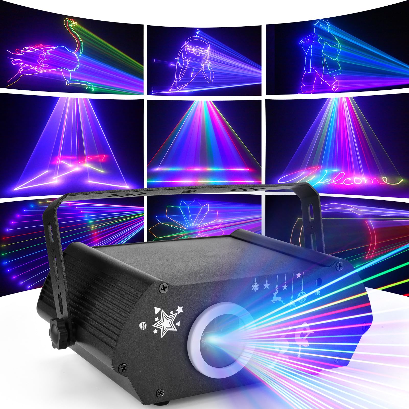 YIKANWEN Professionelle DJ Partybeleuchtung - 170+ 3D RGB Animationsscheinwerfer, soundaktiviert & DMX512, App-steuerung für Bühnenshows, Club-Disco