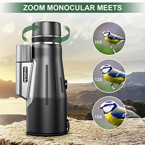 Miniatura 4 de PETERPAN 12 × 56 ED Monocular Telescope monocular high-Power Compact with a Tripod and Smartphone Adapter SMC Coating BAK&Prism IPX7 nitrogen Filled