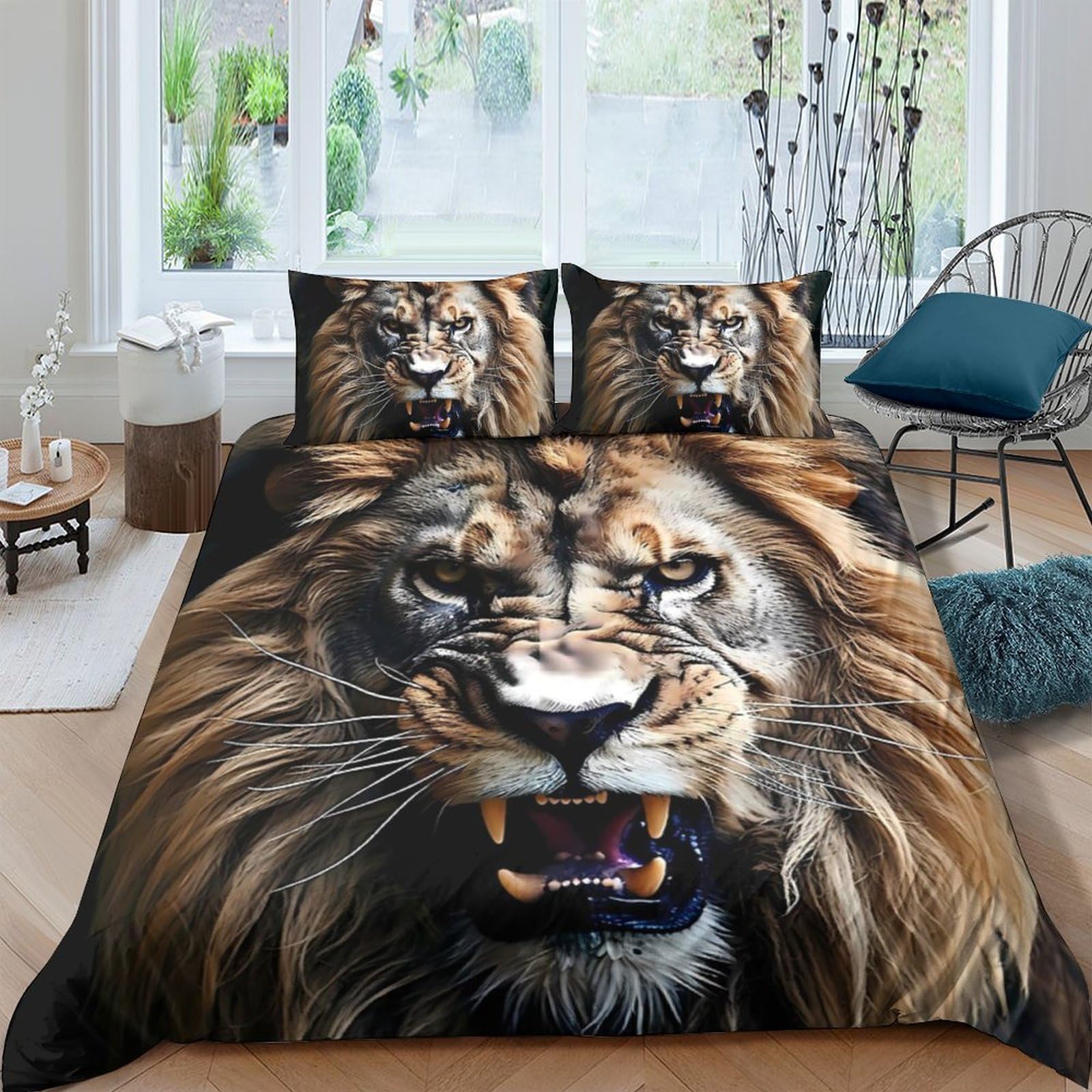 Ctjqhvkz Style-7 3D Printed Lion Face Fitted Sheet Microfiber Soft Anti-Slip Bedroom Decor Wild Animal Bed Cover For Home Guest Room Single（135X200cm）