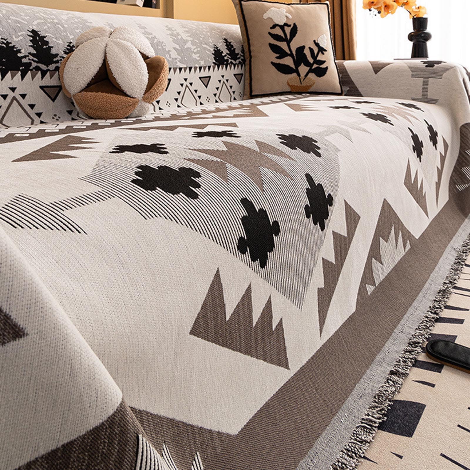 Housse de canapé en chenille marron fonce solution anti poils et taches
